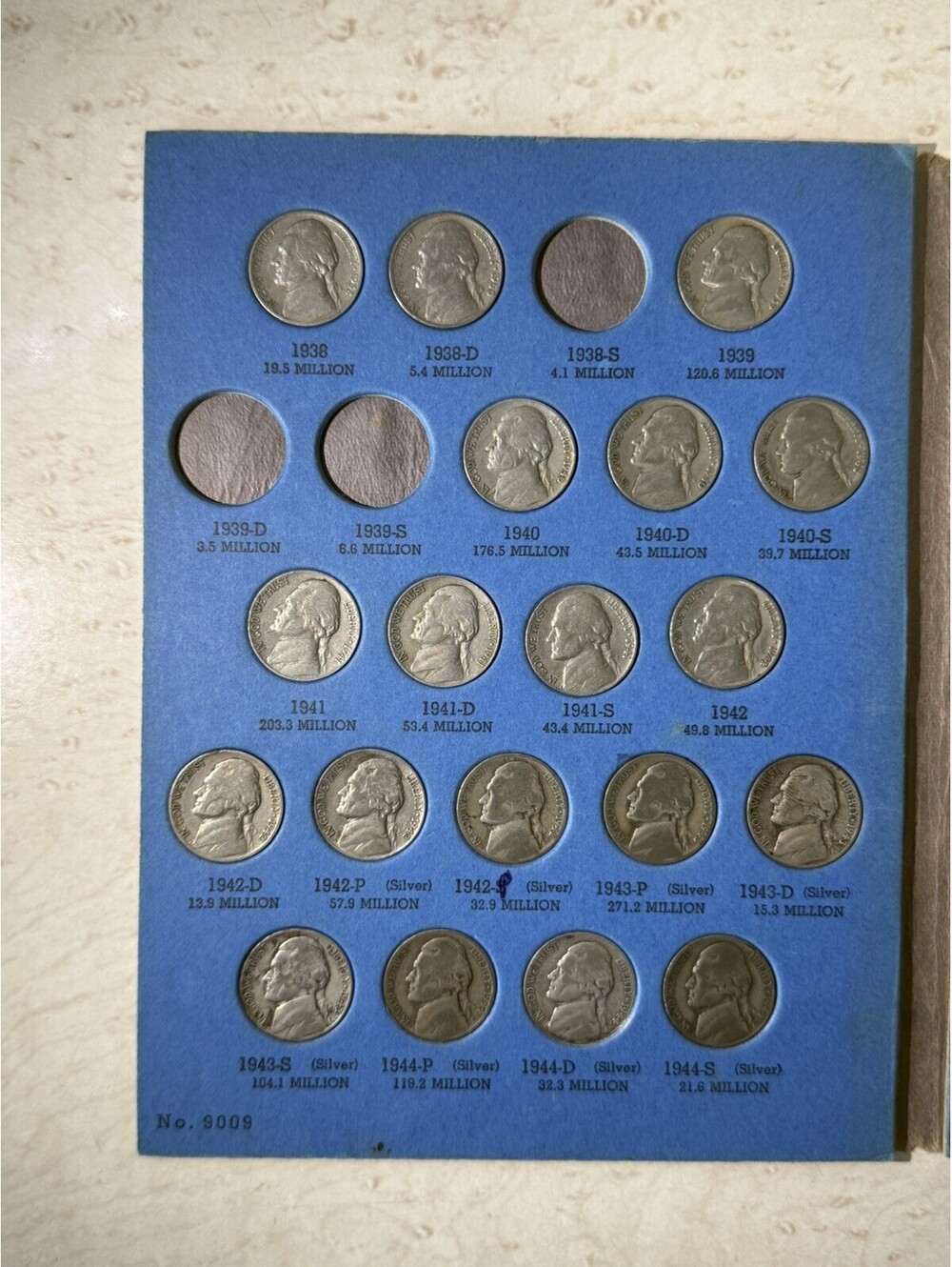 58 Jefferson Nickels 1938-1961, 11 Silver War Nickels Vintage Whitman Album Lot
